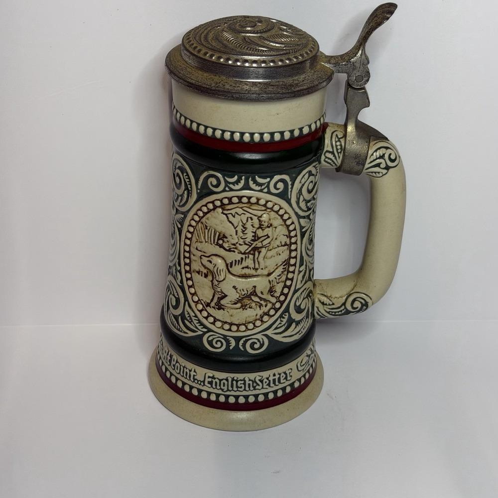 VTG AVON Rainbow Trout English Setter 1978 Hunting Stein Beer Mug Lid Brazil‎ 9"